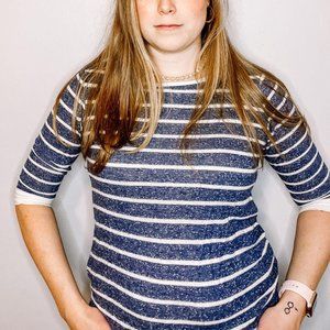 Pink Clover Blue & White Striped Faux Button Back